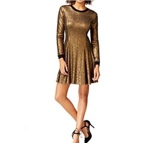 Rachel Roy Dress Womens 10 Copper Sequin Long Sleeve Party Event Evening Holiday - Picture 1 of 6